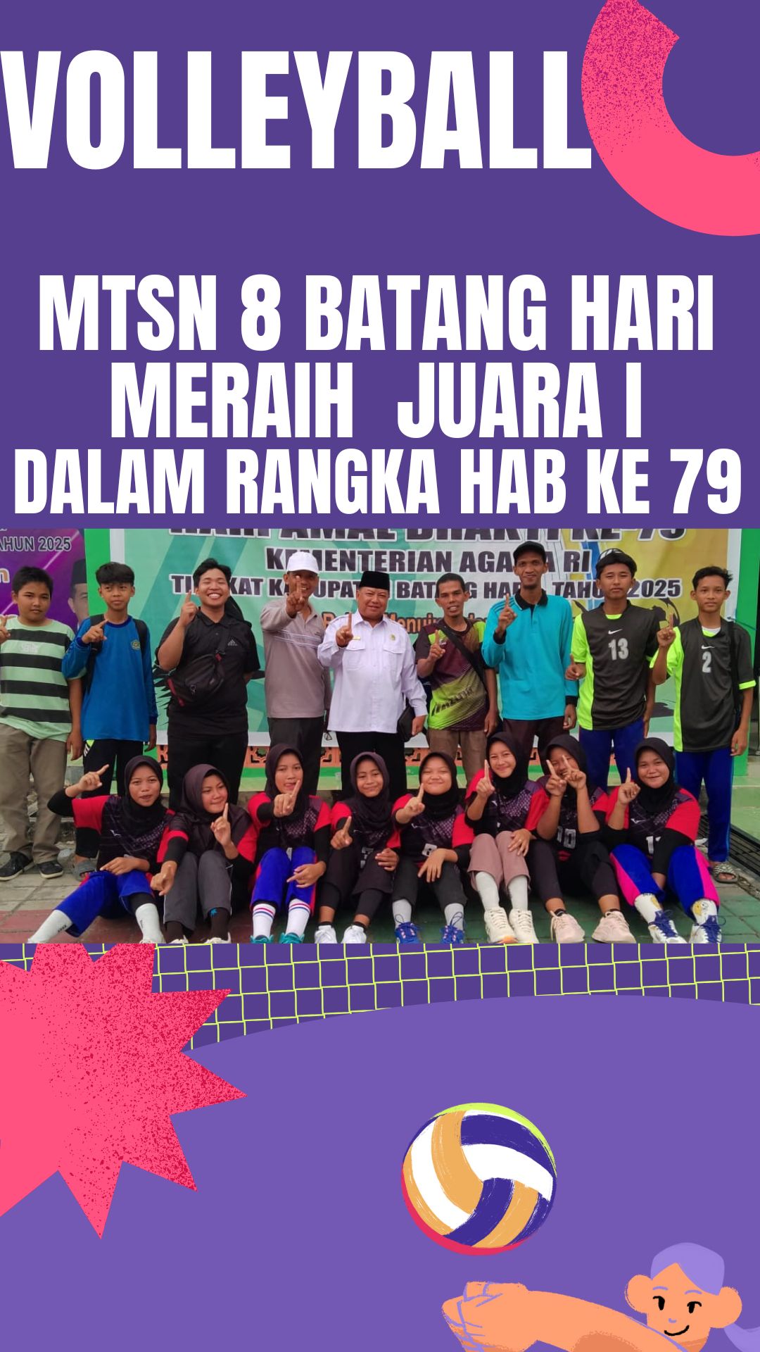 Tim Voli Putri MTsN 8 Batang Hari Meraih Juara I dalam Ajang HAB ke-79