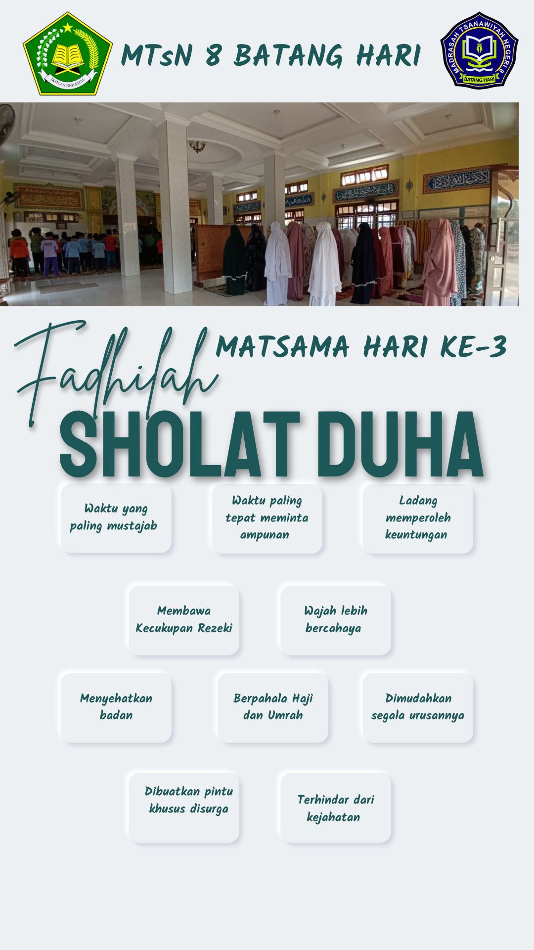 MTsN 8 Batang Hari Gelar Sholat Dhuha Berjamaah, Membentuk Generasi Muda yang Berakhlak Mulia