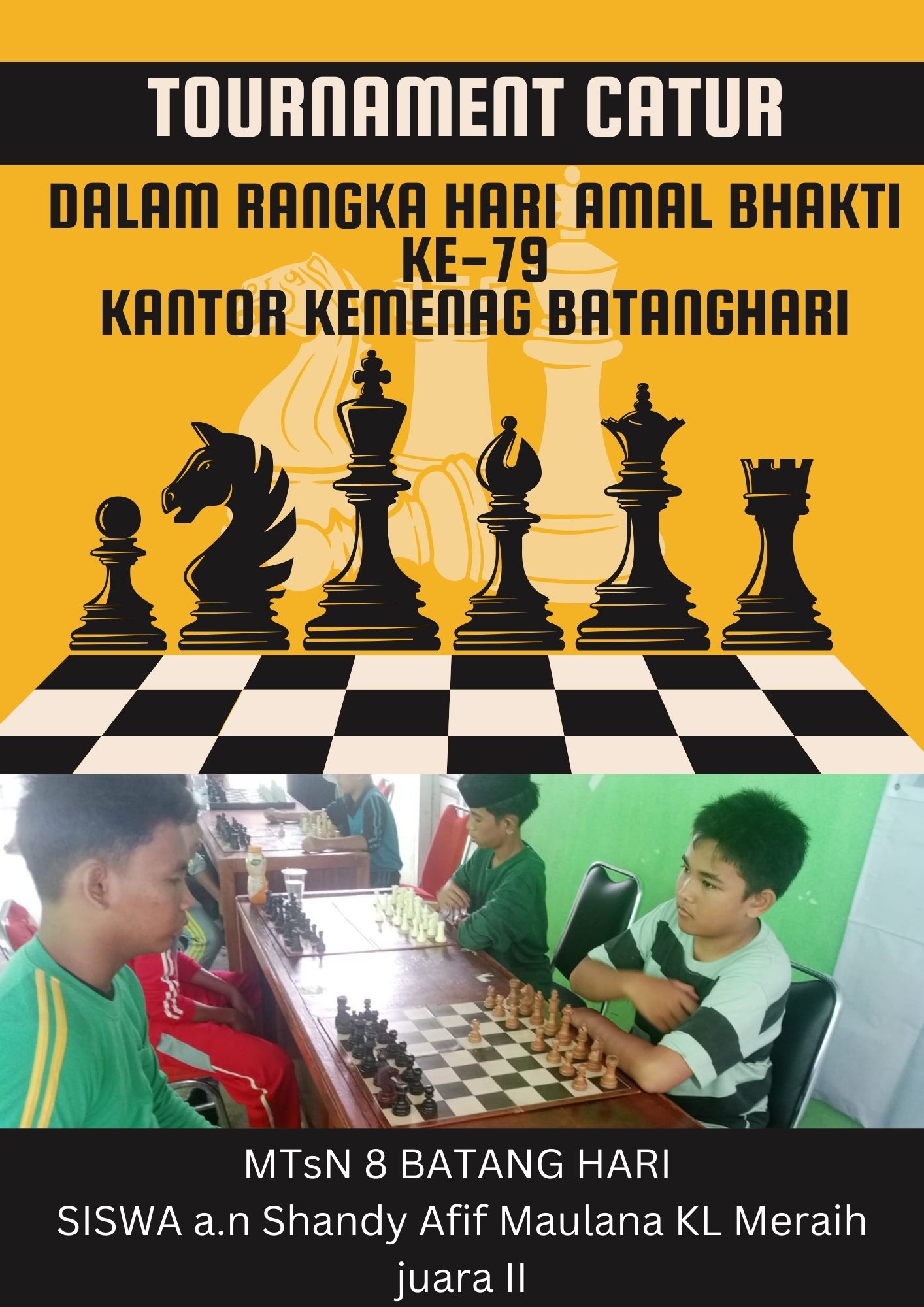 Siswa MTsN 8 Batanghari Raih Juara II Turnamen Catur HAB Ke-79