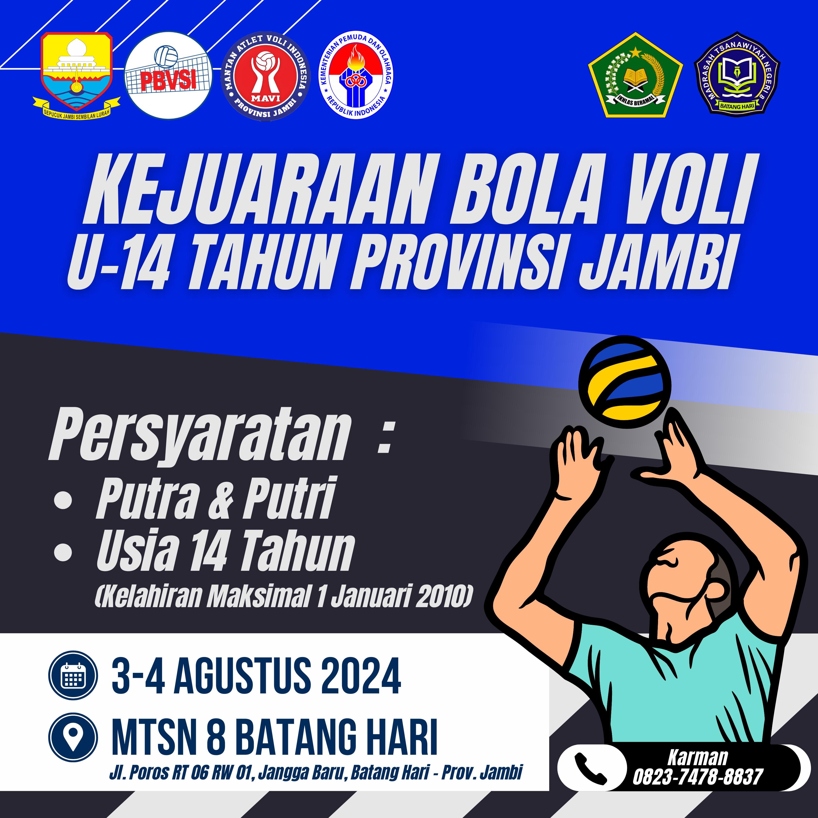 MTs Negeri 8 Batang Hari  Menjadi Tuan Rumah Dalam Kejuaraan Bola Voli U-14 Tahun Provinsi Jambi 