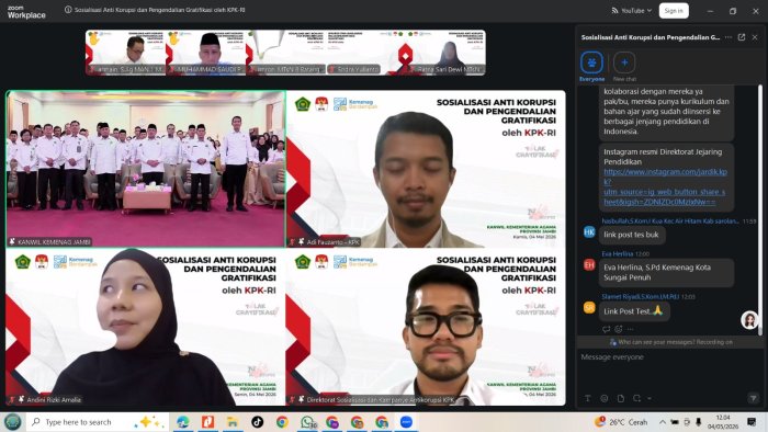 MTsN 8 Batang Hari Ikuti Sosialisasi Anti Korupsi dan Pengendalian Gratifikasi Bersama KPK-RI