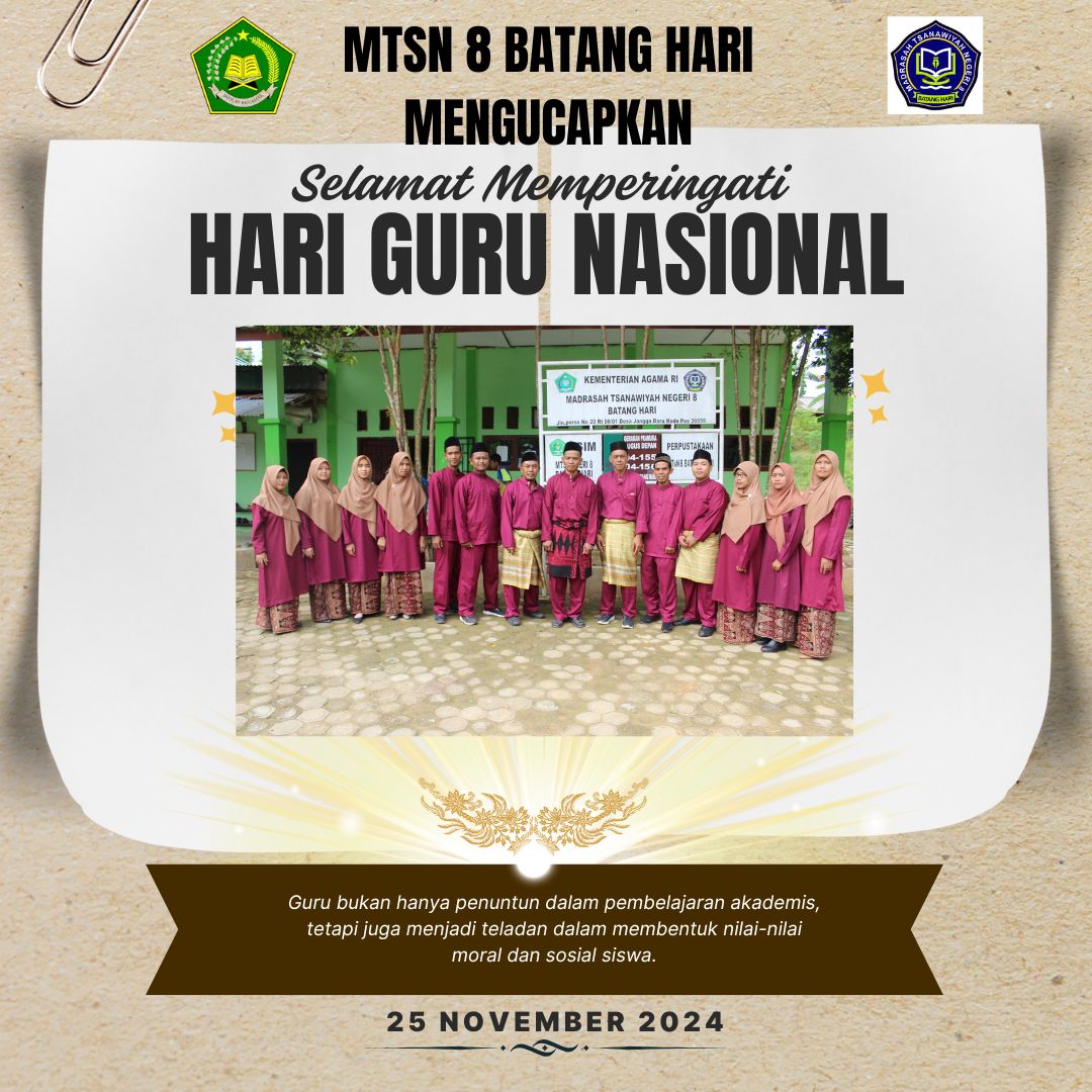 MTsN 8 Batang Hari Gelar Upacara Hari Guru 2024 Bersama MAS Darussalam, RA Al Fattah, dan RA Mutiara Hati